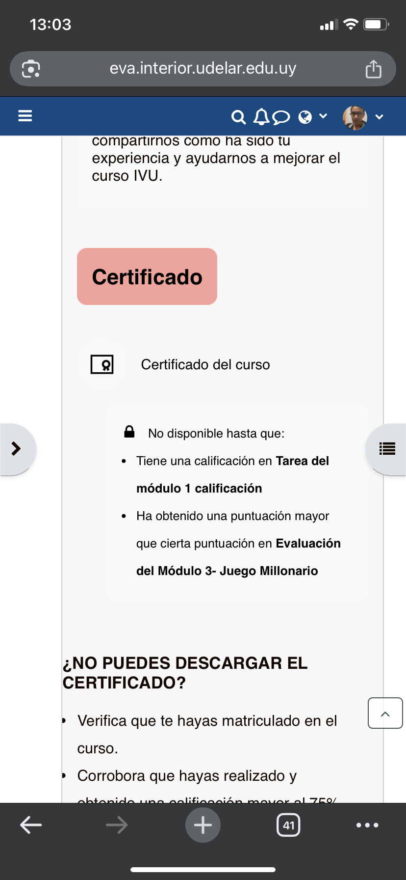 No entiendo que ocurre con la evaluación del módulo 3, llegue hasta cierto punto y después no me deja terminarla.